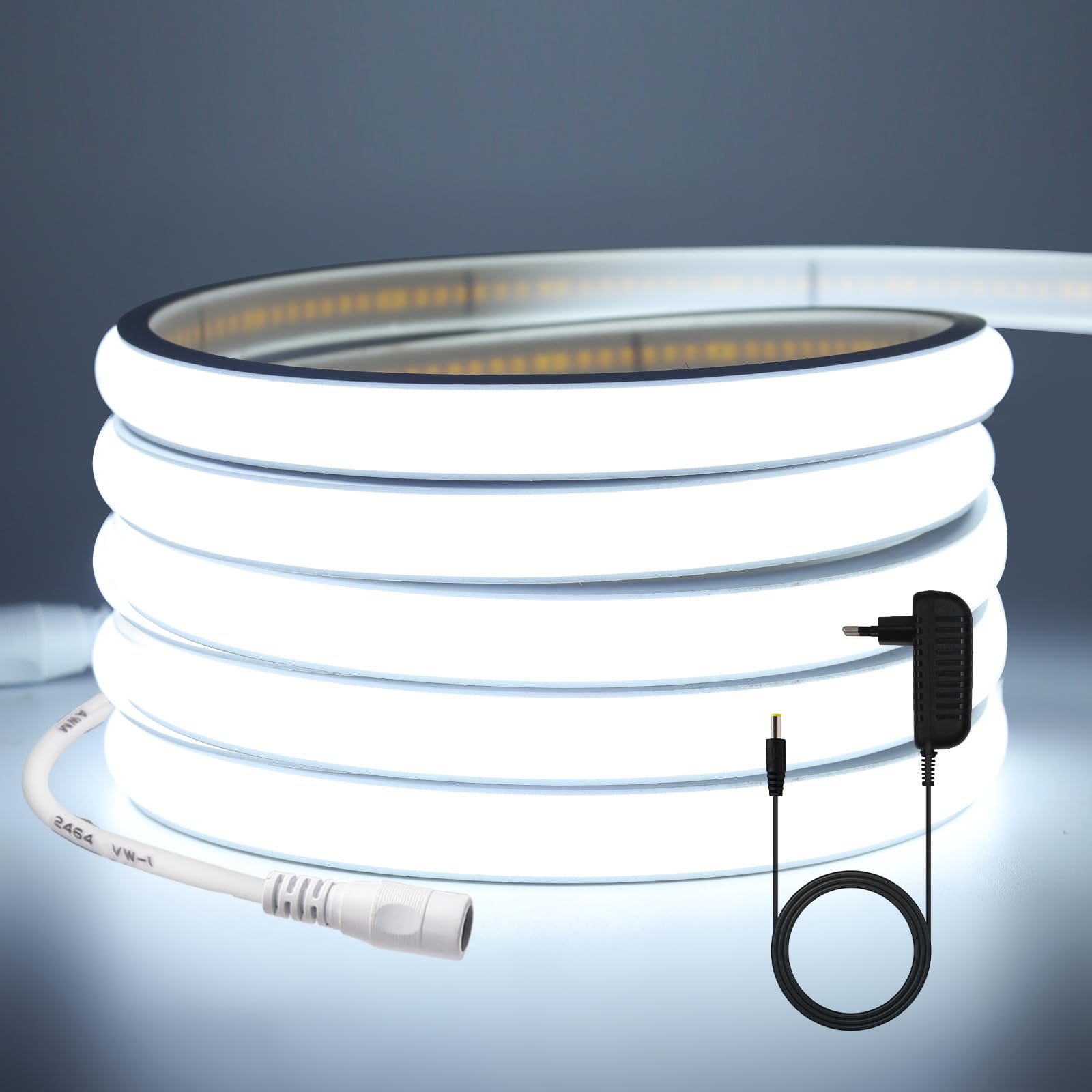 KISUFU 12V COB LED Ribbon, 320LEDs/m Light IP65 Waterproof Neon LED Strip Light mit AC Adapter for Living Room Bedroom