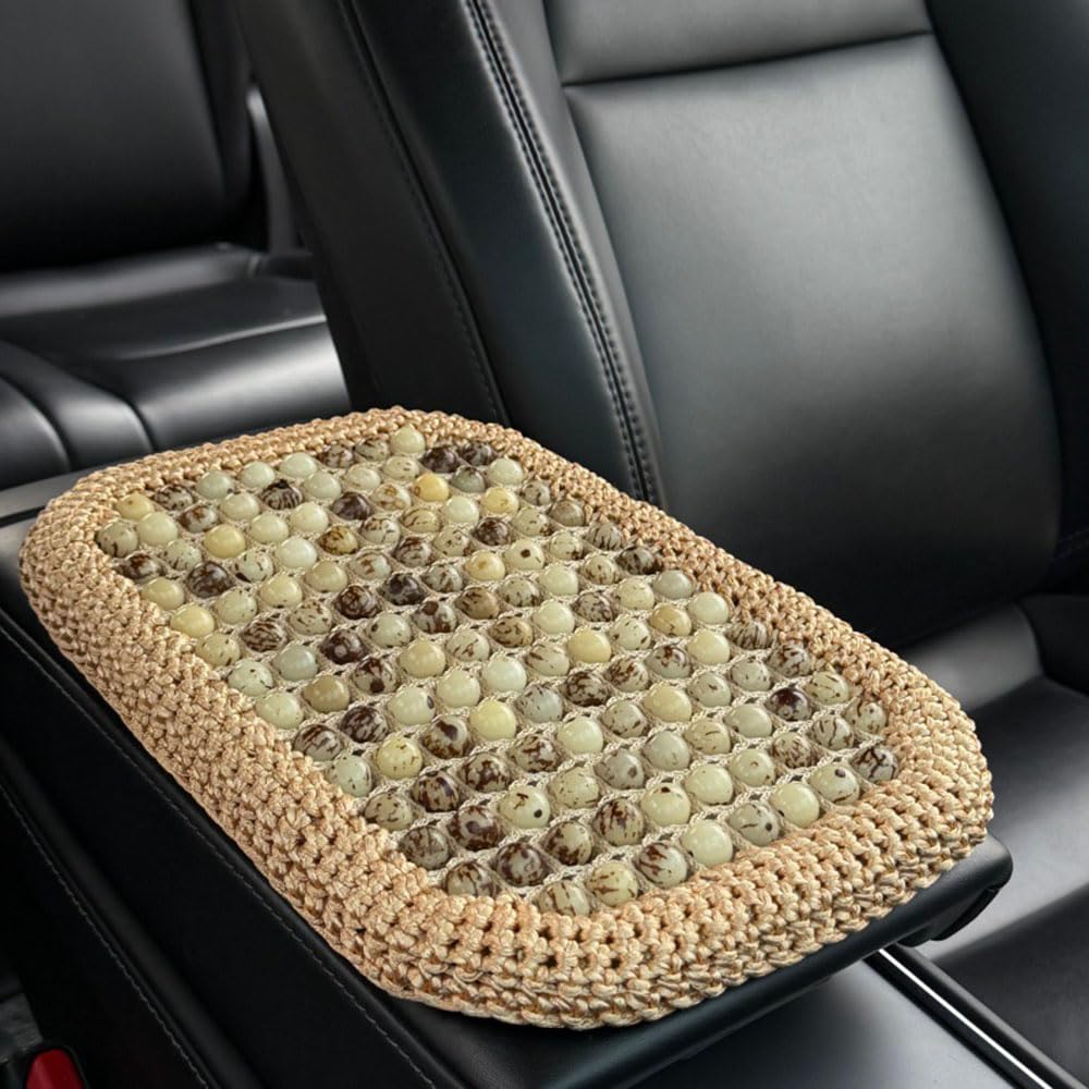 YHZCFWSF Wood Bead Car Armrest Cushion for Skoda Kodiaq (2017–2026) Breathable Cooling Center Console Pad Raised Elbow Support Pillow Summer Auto Accessories,C