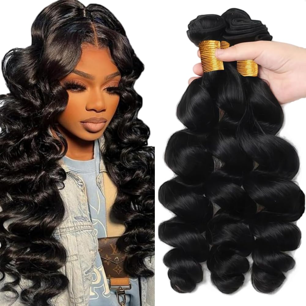 24 26 28 Inch Loose Wave #1B Natural Black Prolungamento Capelli Umani Human Hair Bundles Weave Extensions Double Weave 3 Bundles Totaling 300 Grams