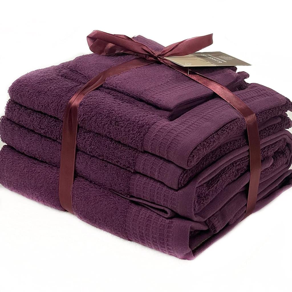viceroy bedding Extra Absorbent Quick Dry Towels 100% Pure Egyptian Cotton 650gsm Bathroom Towel Bale Bundle Bath Fashions Collection Set AUBERGINE PURPLE (3pc Set: Face + Hand + Bath Towel)