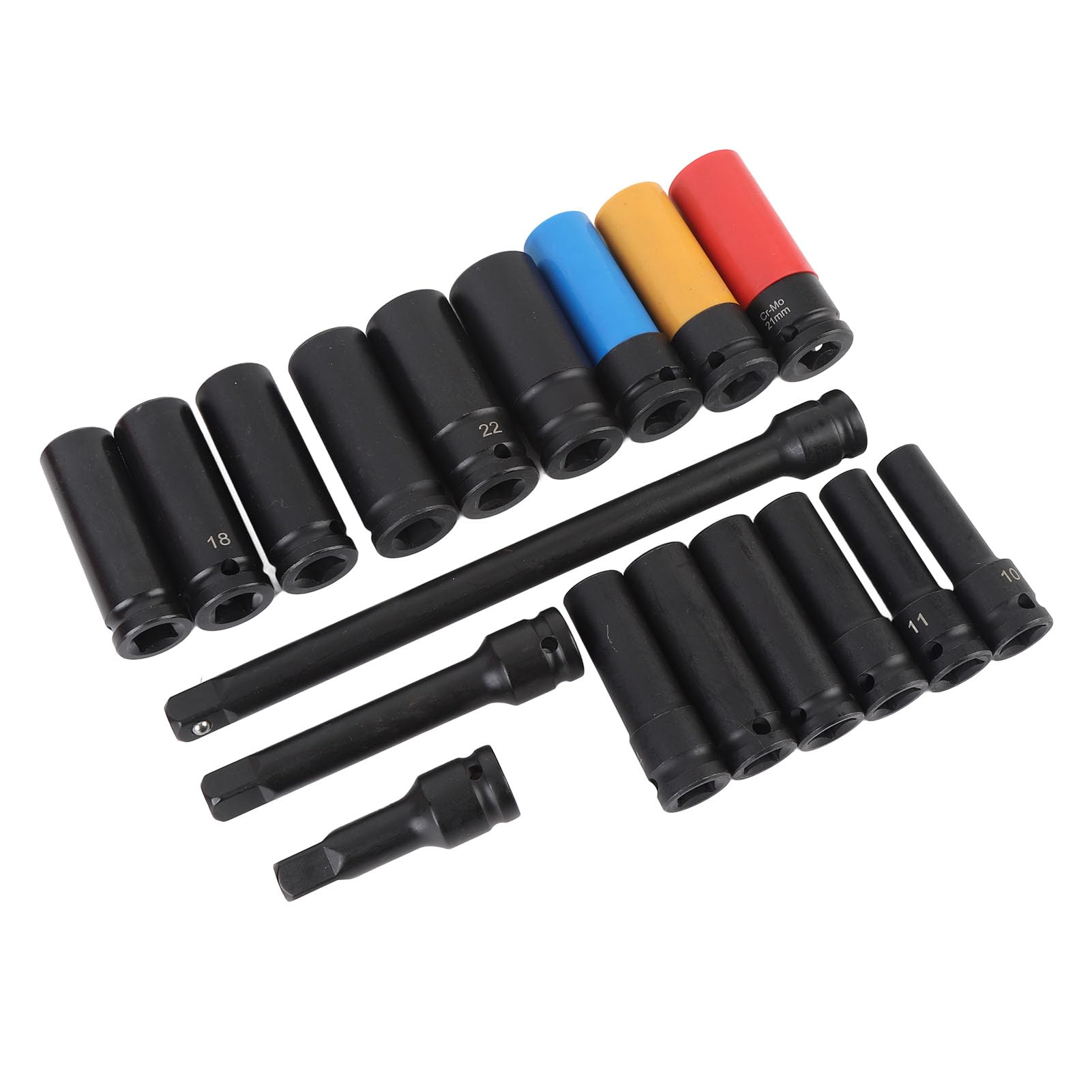 RiToEasysports 18 szt. 1 2-calowy Zestaw Nasadek Udarowych CRV Zestaw Metrycznych Nasadek Udarowych 10 Mm do 24 Mm 6-punktowy z Przedłużaczami 3 Cale 5 Cali 10 Cali do Naprawy Samochodów i Użytku w