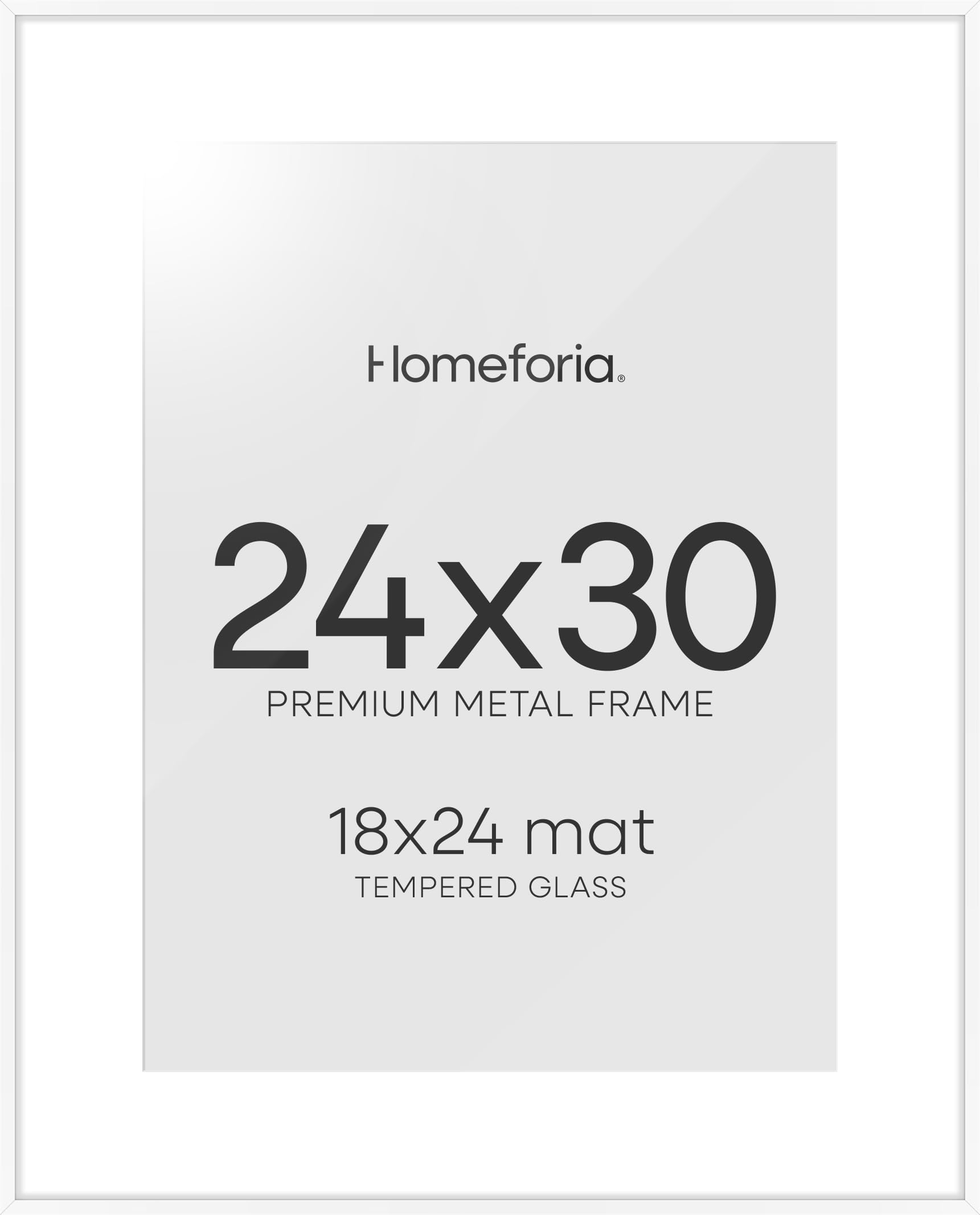 Homeforia 24x30 Poster Frame White, High End Metal 24 x 30 Picture Frames with Mat 18 by 24 inches Photo, 24x30 White Frame Matted to 18x24 Print, 30x24 Large Frame, Tempered Glass, Wall Kit, Set of 2