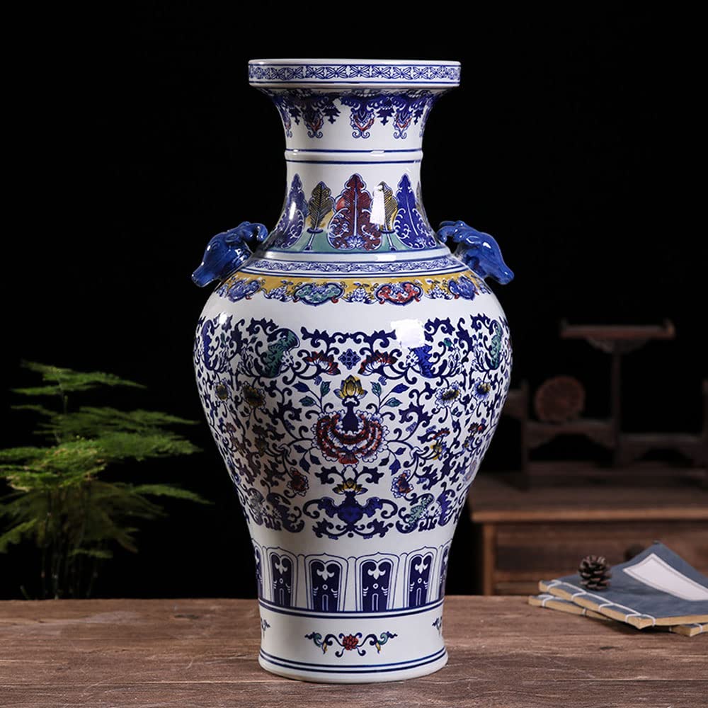 asdchZen Ceramic Handpainted Blue And White Porcelain Vase Amphora Multicolored Vase Chinese Large Vase Hotel For Home, Living Room, Bookshelf, Mantle Fireplace,Table Centerpieces,C