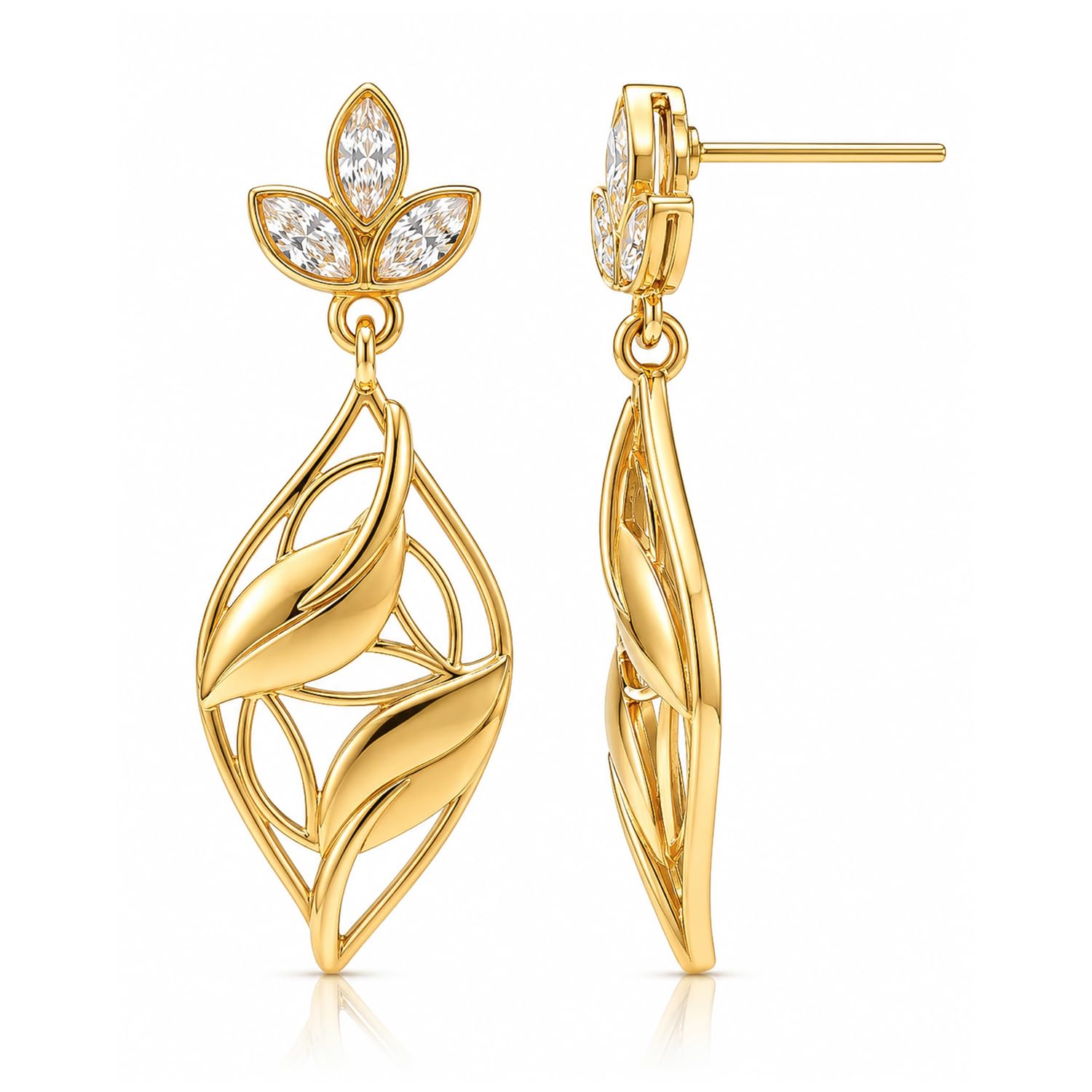 Leafy Affair Virelle Twist Dangle Earrings for Women |Gold CZ Stylish Floral Leaf Earrings | Gift For Women | Gift for Birthday & Anniversary-image-39