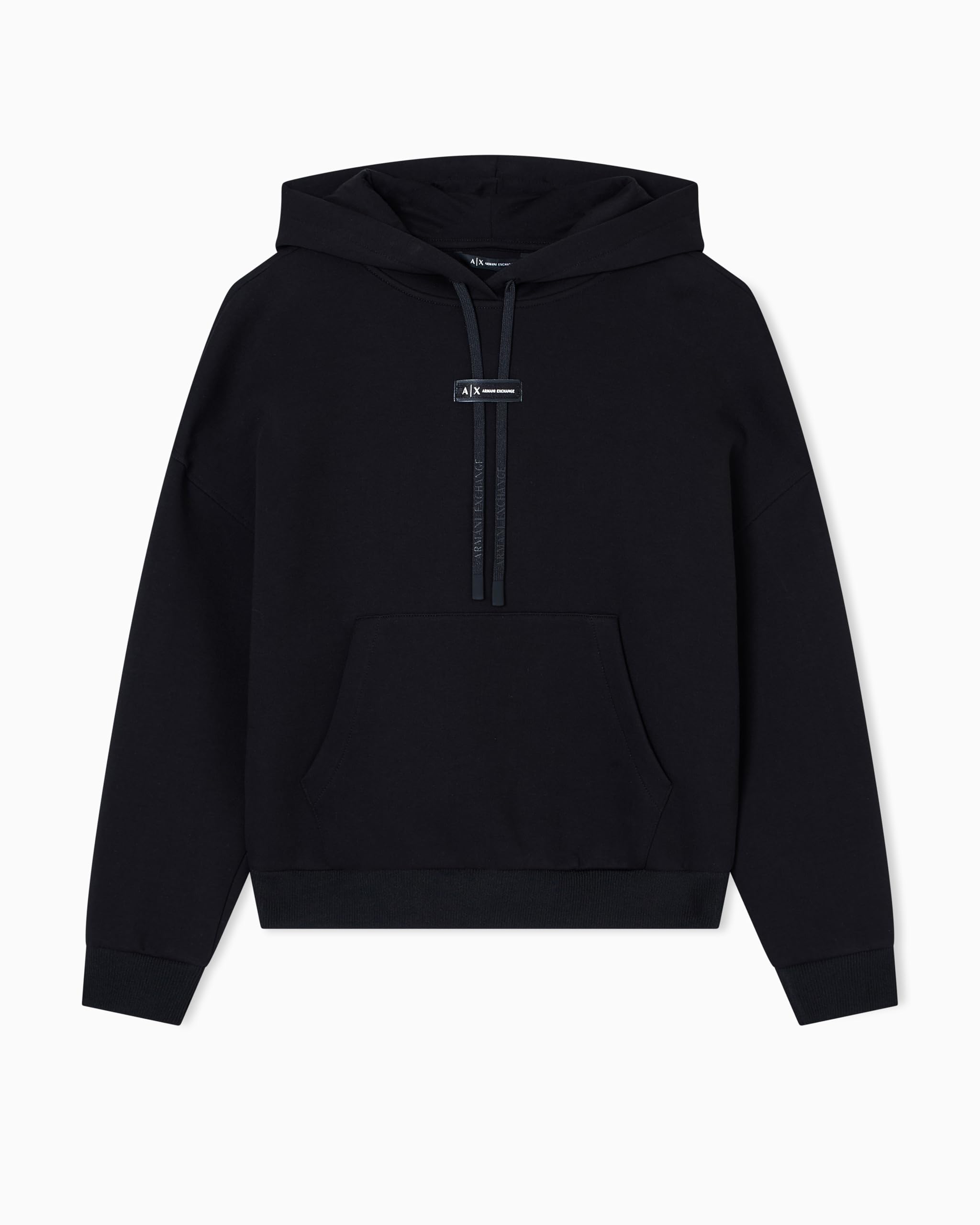 Armani Exchange Women's Cross Gender, Cuffed Sleeve small Front Logo Relaxed fit, Sweatshirt, Black, S
