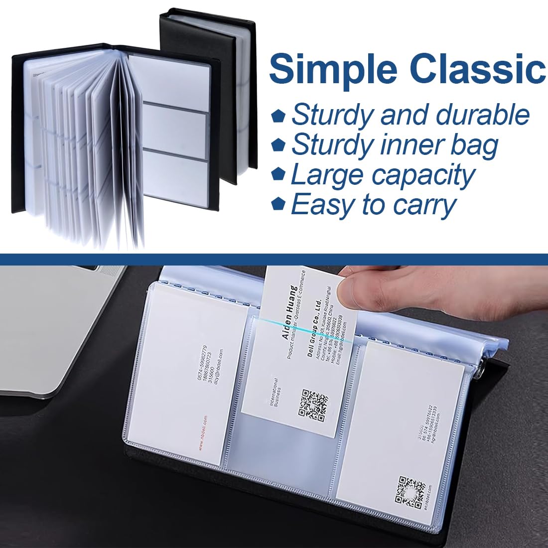 Porta tarjetas de presentación de PVC para 120 tarjetas, almacenamiento multiusos, ideal para guardar tarjetas de visita, tarjetas de fidelización, tarjetas de crédito, etc., color negro.