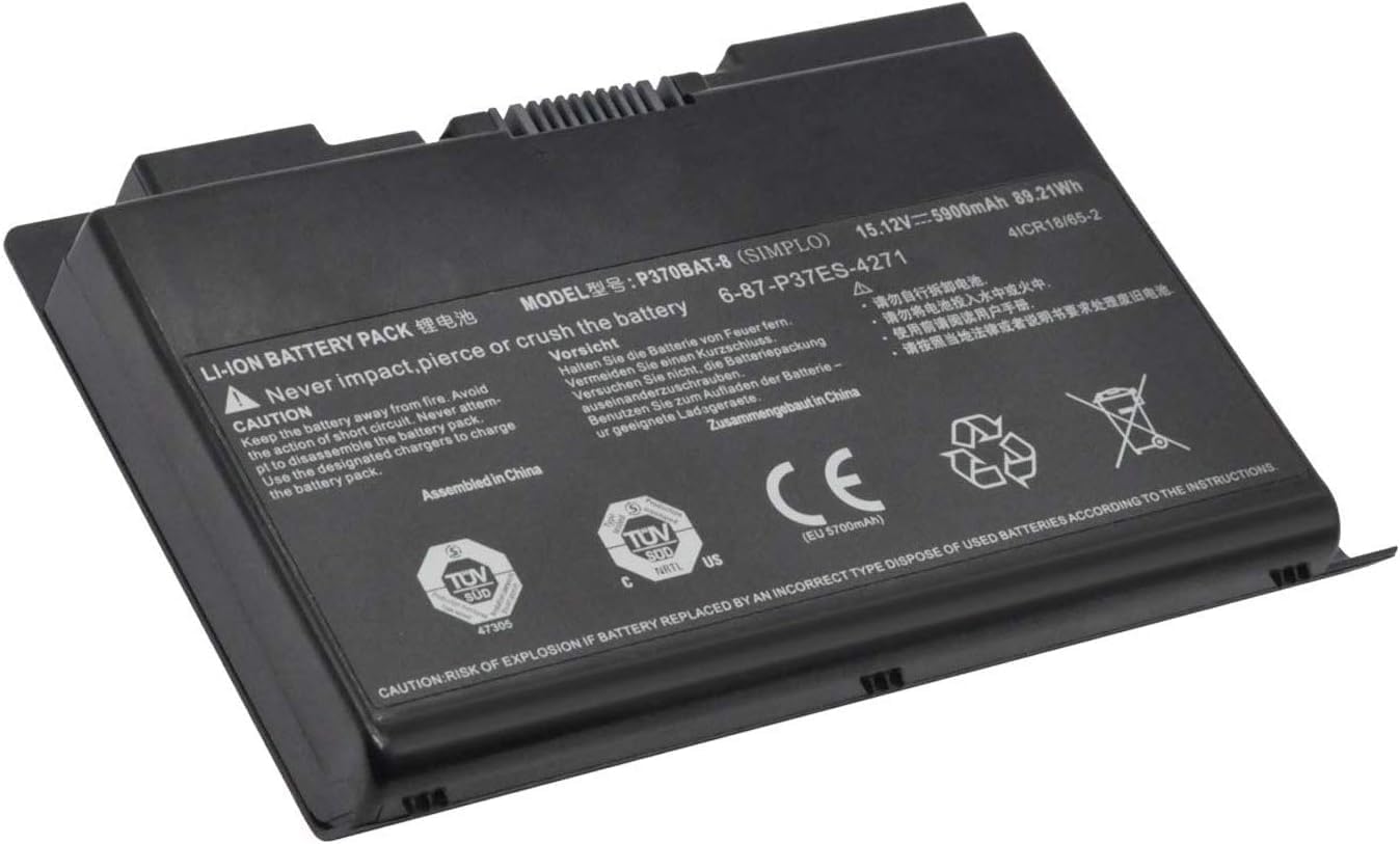 P370BAT-8 6-87-P37ES-427 6-87-P37ES-4271 Laptop Battery for Clevo P370EM P370SM P370SM3 P370EM3 P370SM-A P375SM P377SM-A P751ZM Series for Sager NP9380 NP9380-S NP9390 (15.12V 5900mAh 89.21Wh)