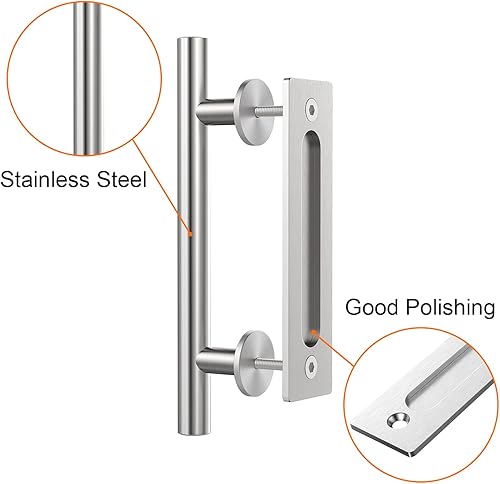Miniatura 3 de WINSOON 2 manijas de puerta corrediza de granero de 12 pulgadas, níquel cepillado con herrajes para tirar de los dedos, acero inoxidable sólido,