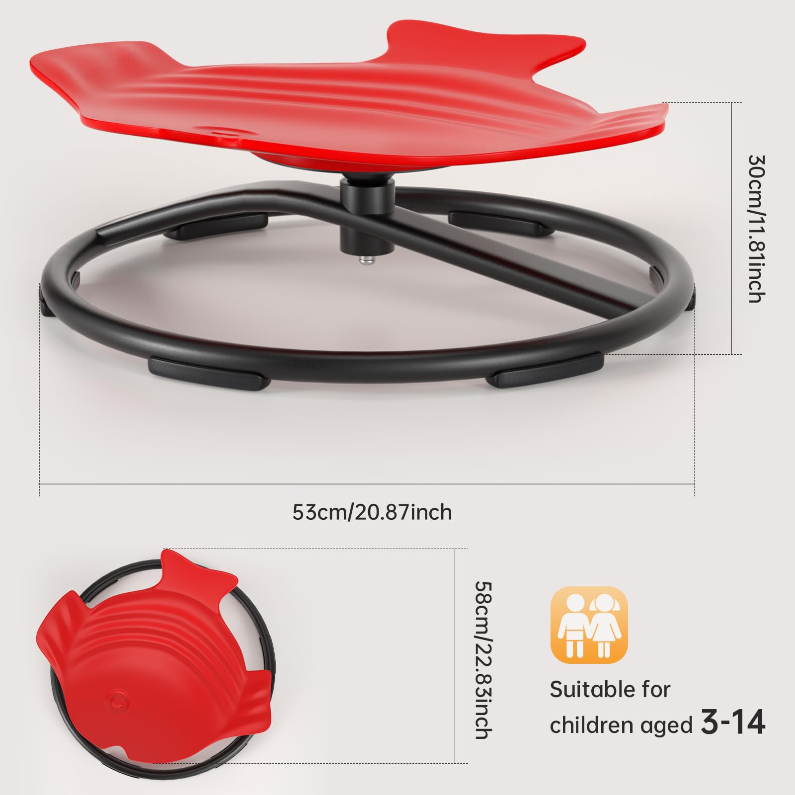 Viprh Spinning Chair for Kids,for Motion & Balance Training - Durable 360° Spinning Chair for Brain Development - Fun Indoor/Outdoor Sensory Toy (220 lbs Capacity) Fish Shape Red