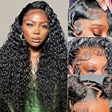 Deep Wave Lace Front Wigs Human Hair 13x4 HD Lace Front Wigs Human Hair Pre Plucked Brazilian Curly HumanHair Wig 200 Density Glueless Frontal Wigs For Women(18inch)