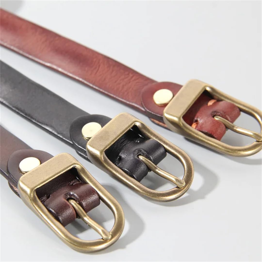 Ceinture rétro en cuir de vachette pour femme avec bouton en cuivre, ceinture de luxe décontractée pour jeans