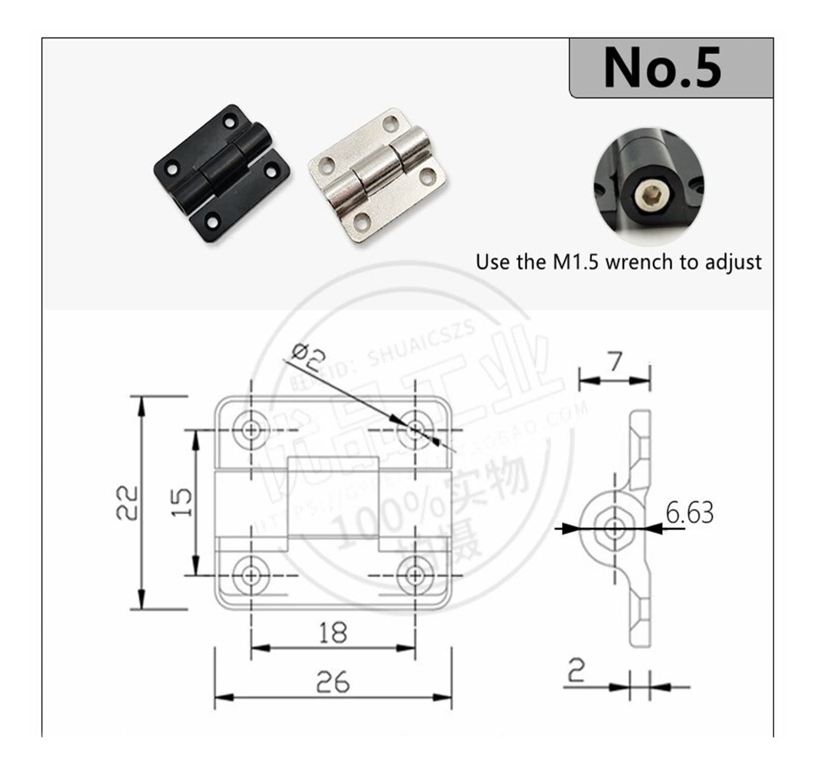 LUORNG Verstelbaar koppelscharnier 2 stuks 42 x 36 x 12,5 mm / 1,65 x 1,41 x 0,49 inch 4 verzonken gaten, kunststof verstelbare koppelpositiecontrole