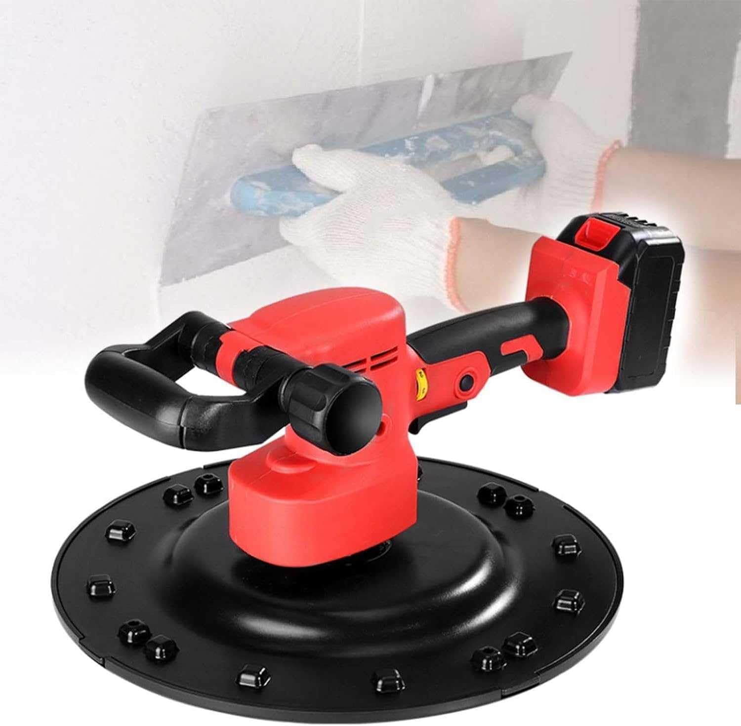 Ponceuse électrique pour cloison sèche avec vide – 1680 W, 6 vitesses variables, 0–200 tr/min réglable, pour plafond et mur, ponçage et polissage – Comprend 2 piles