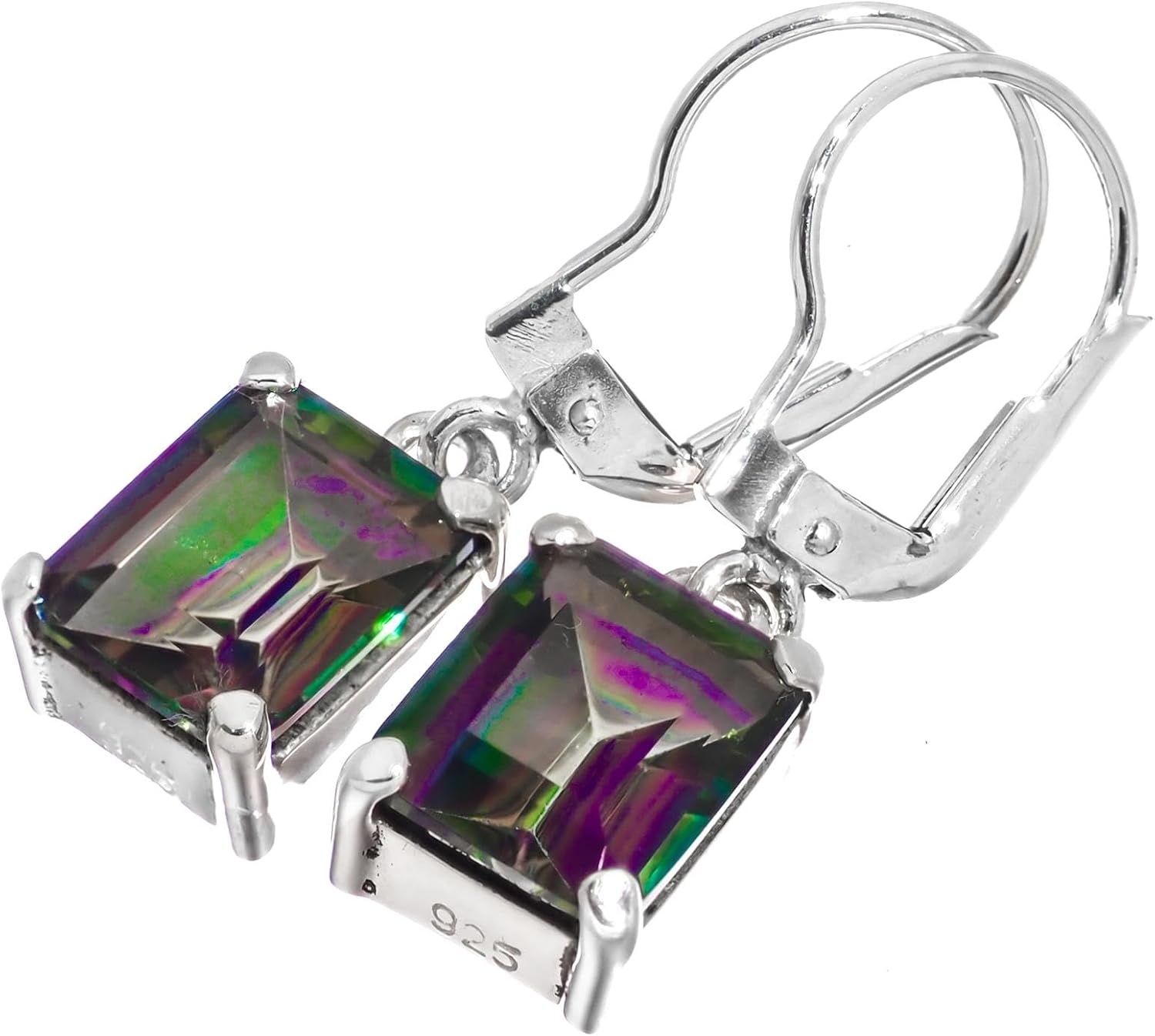 925 Silver Colorful Mystic Rainbow Topaz Lever-back Sterling Earrings, 3/8"