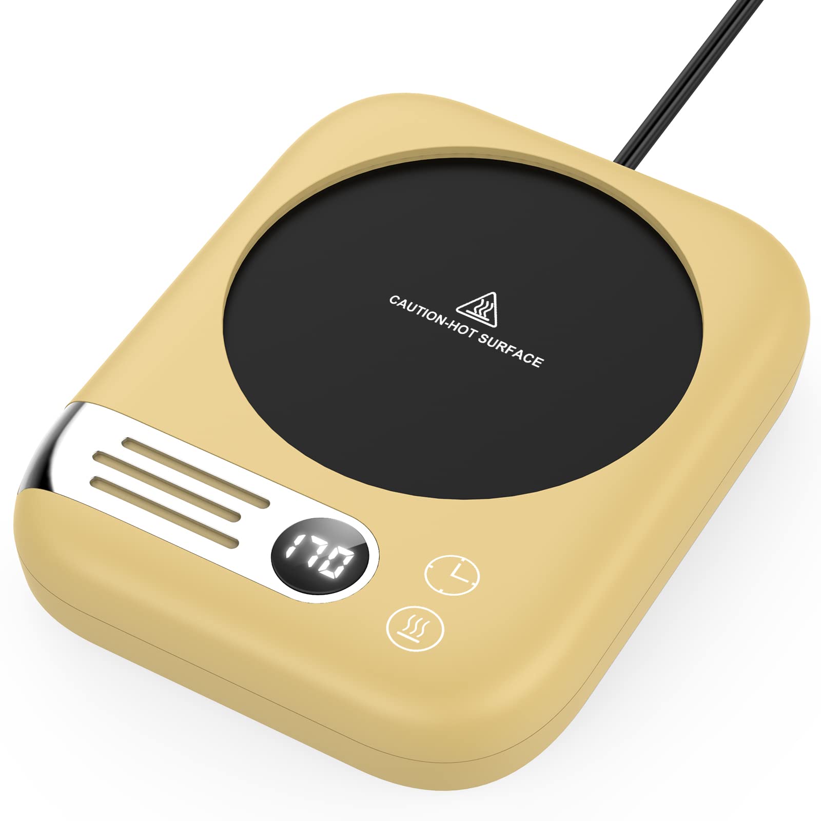 ISUMER Coffee Mug Warmer with Auto Shut Off Timer, 3 Temperature Settings, LED Display, Yellow, Stainless Steel