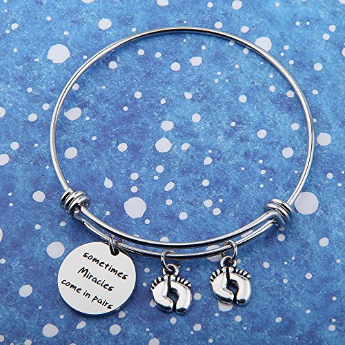 bobauna Mom Of Twins Gift Sometimes Miracles Come In Pairs Expandable Wire Bangle Bracelet Keychain Twins Jewelry2