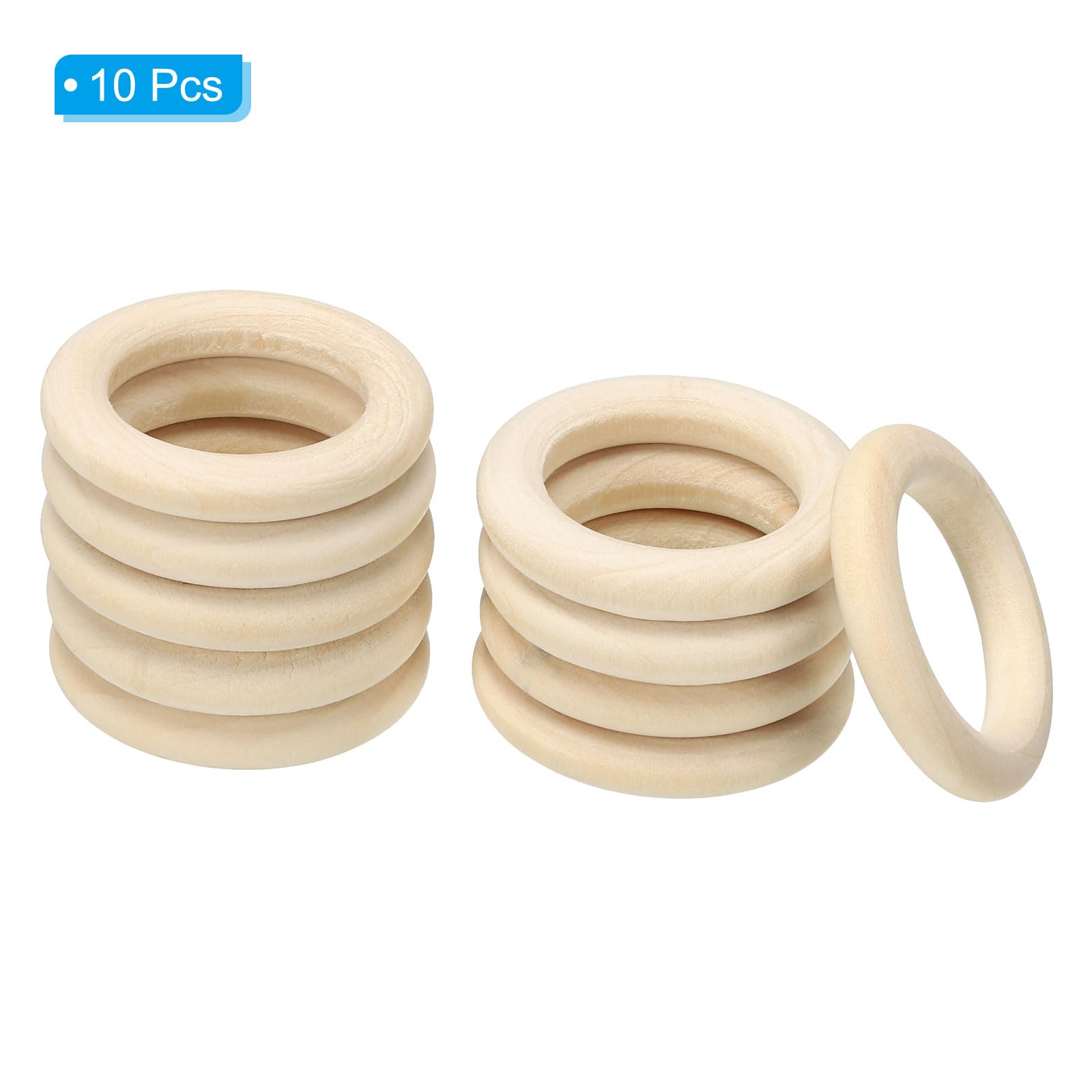 PATIKIL 35mm/1.4" Unfinished Wooden Rings, 10 Pack Natural Solid Wood Rings Circle for DIY Craft Ring Pendant Connectors Wood Color - Image 3