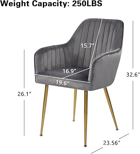 Miniatura 2 de thksbought Juego de 2 sillas de terciopelo y sillas decorativas tapizadas con patas chapadas en oro para sillas de sala de estar (gris)