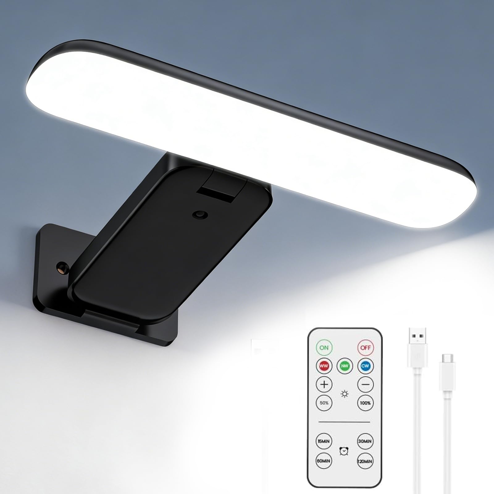Rechargeable Picture Lightswith 3 Color Temperatures & Dimmable, Detachable Wireless Wall Lamp, USB-Powered LED Artwork Light with Remote Control Suitable for Artwork and Dartboards [Energy Class B]