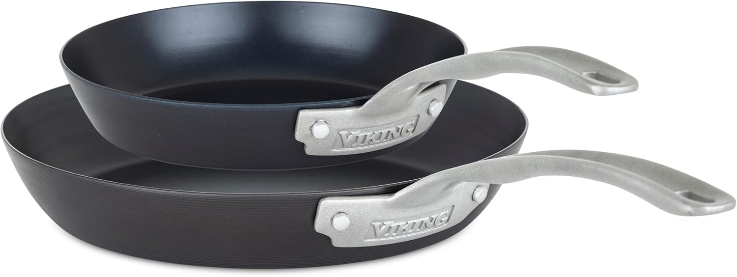 Viking Nonstick Frying Pans, Blue Carbon Steel Kitchen Cookware, 10 and 12 Inch, Black