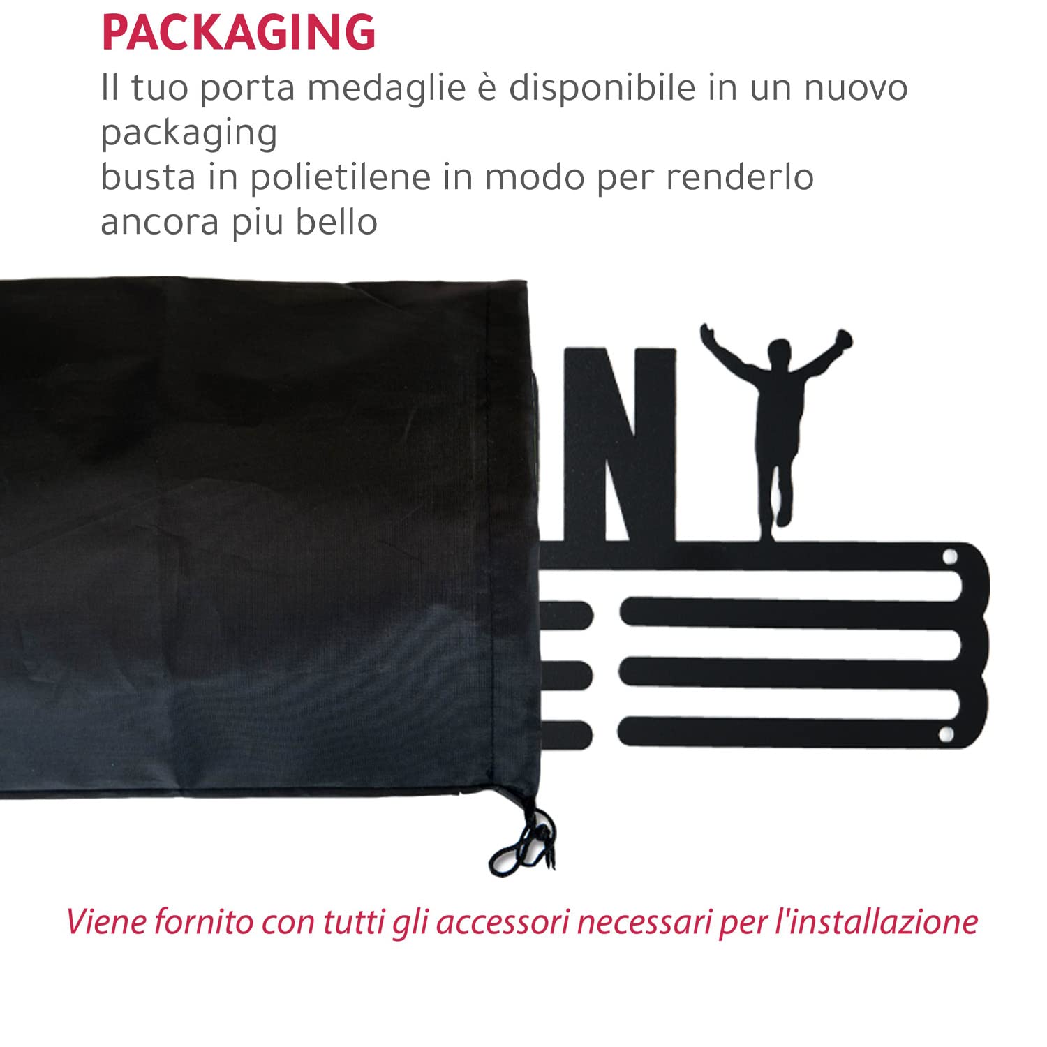 Porta Medaglie Marathon in Acciaio Oro – Espositore da Parete per Medaglie Corsa, Running e Maratona – Supporto Robusto 3mm per Atleti e Sportivi