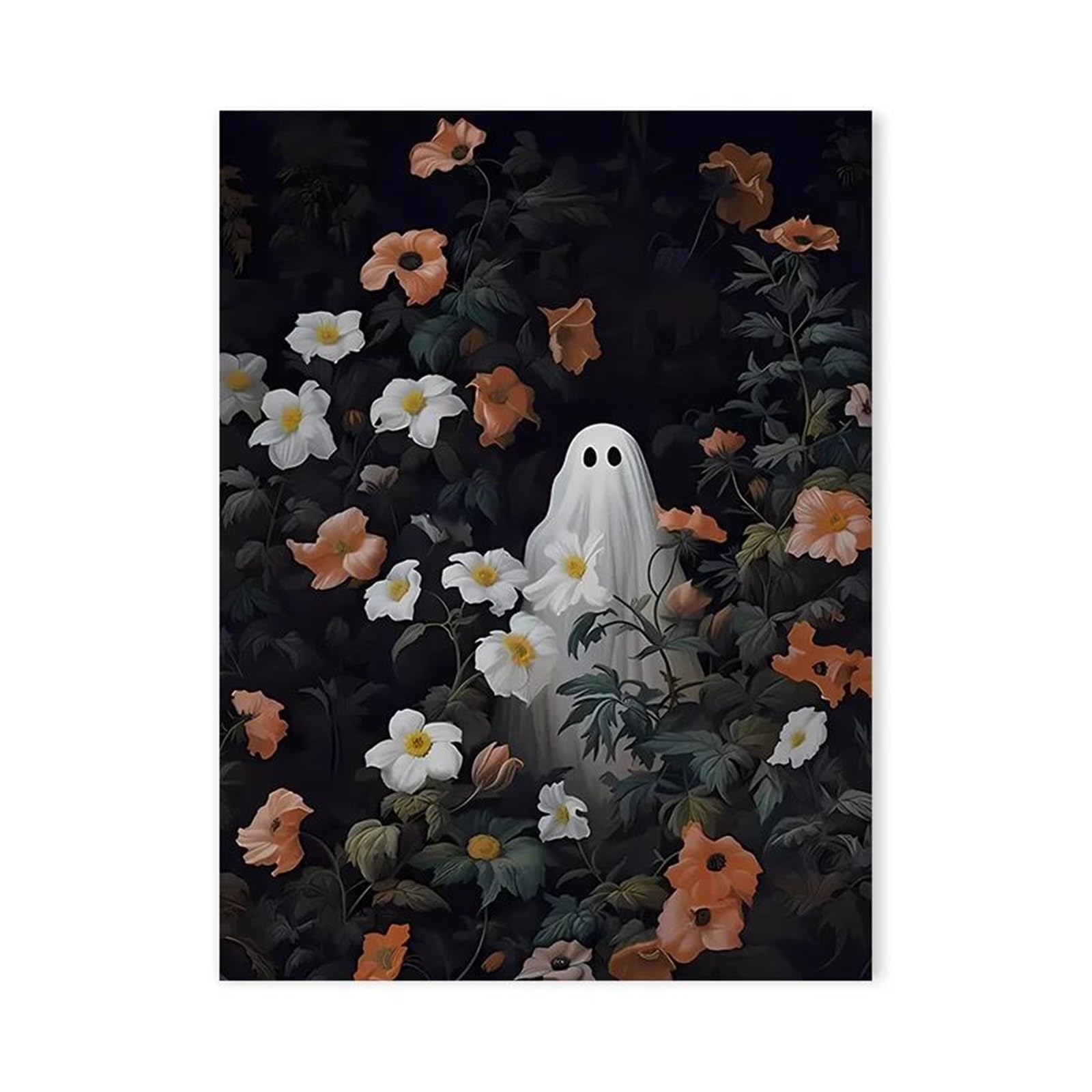 Affiche vintage fantôme marguerites poster botanique décoration murale toile