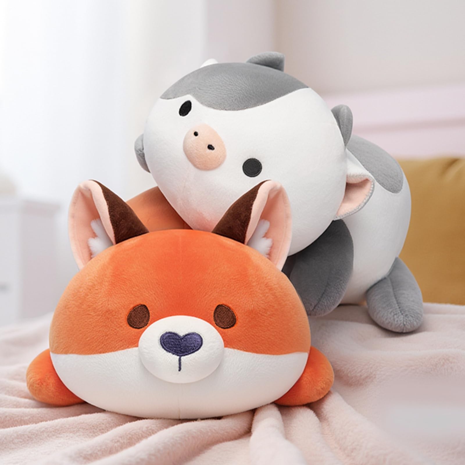 Mewaii Peluche Cuscino Kawaii Stitch Peluche Volpe Arancione Giocattolo Abbraccio Animali di Peluche Natale Compleanno Regalo per Ragazze 33CM