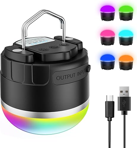Linterna LED recargable de 1000 lúmenes, luces de tienda de campaña portátiles con color RGB, luces de campamento impermeables IP65, base magnética,