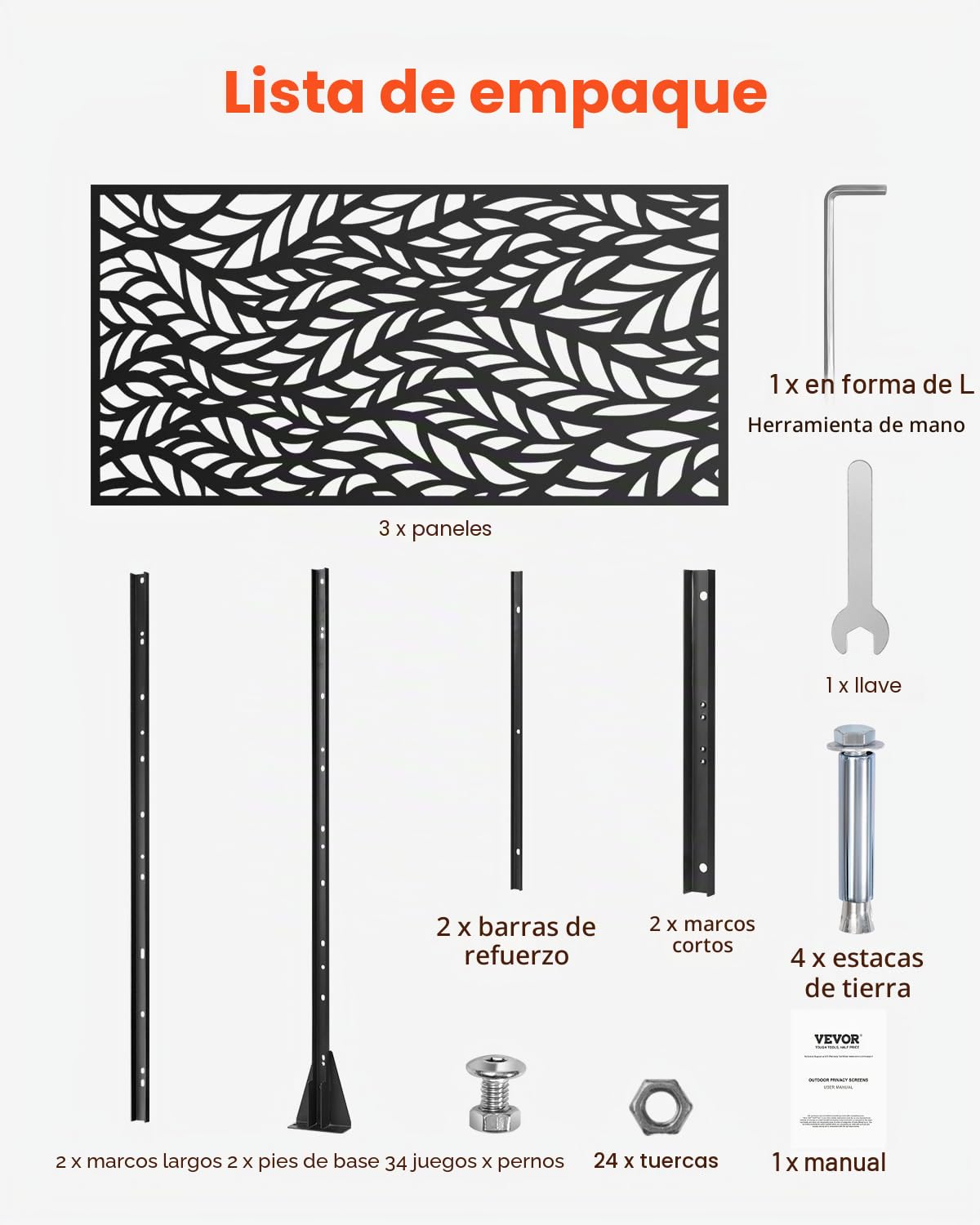 VEVOR Mampara de Privacidad de Metal de 120 x 50,8 x 183 cm con Soporte, Mamparas y Paneles de Privacidad Independiente para Exteriores de 3 Paneles para Jardín, Balcón, Patio, Habitación, Negro