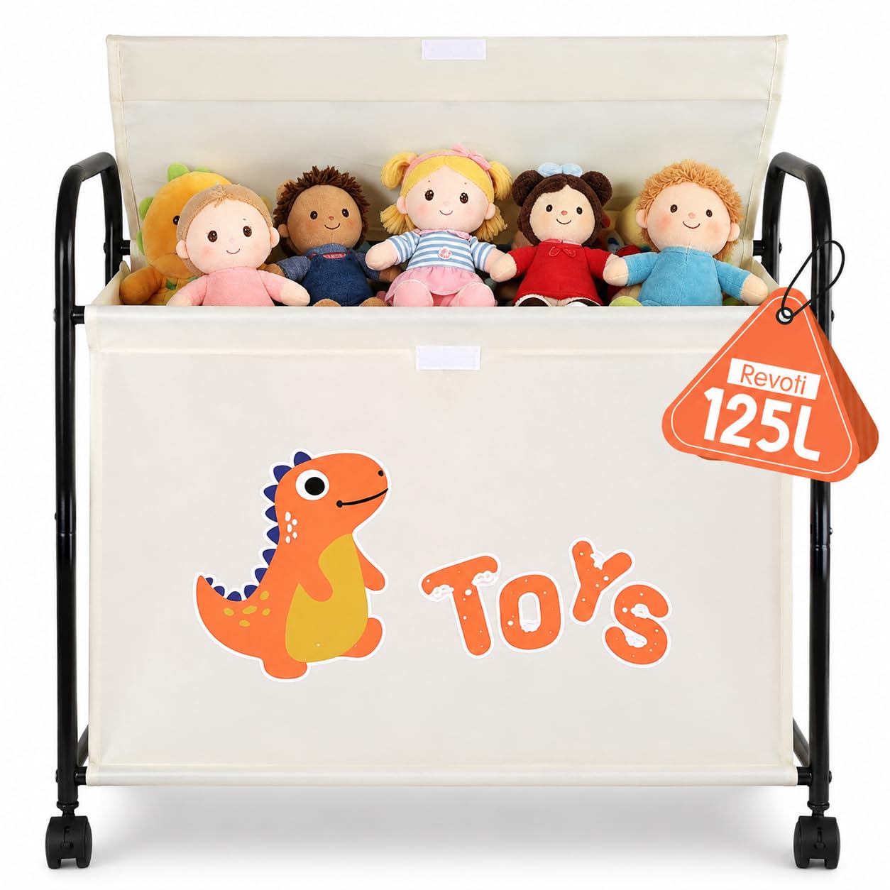 Children's Toy Storage Box with Wheels - Extra Large Toy Storage Organizer for Toys, Books, Clothes, Snacks - Oxford Cloth & Metal Toy Box for Bedrooms, Playrooms, and Nurseries - Beige, 125L Capacity