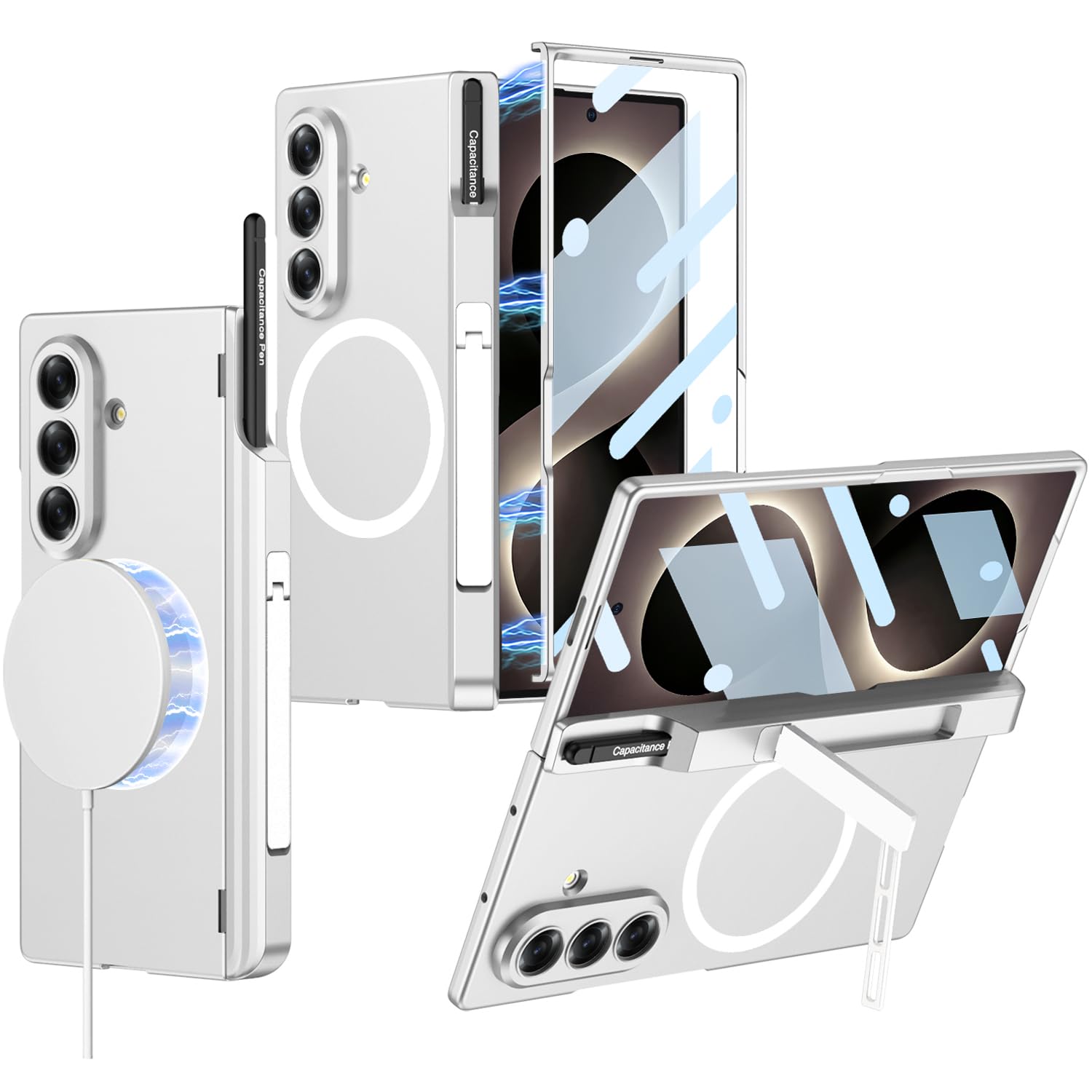 Custodia magnetica per Samsung Galaxy Z Fold 8 Ultra con cavalletto, pellicola protettiva per lo schermo, cerniera magnetica e portapenne, [ricarica wireless compatibile] Cover rigida antiurto in PC