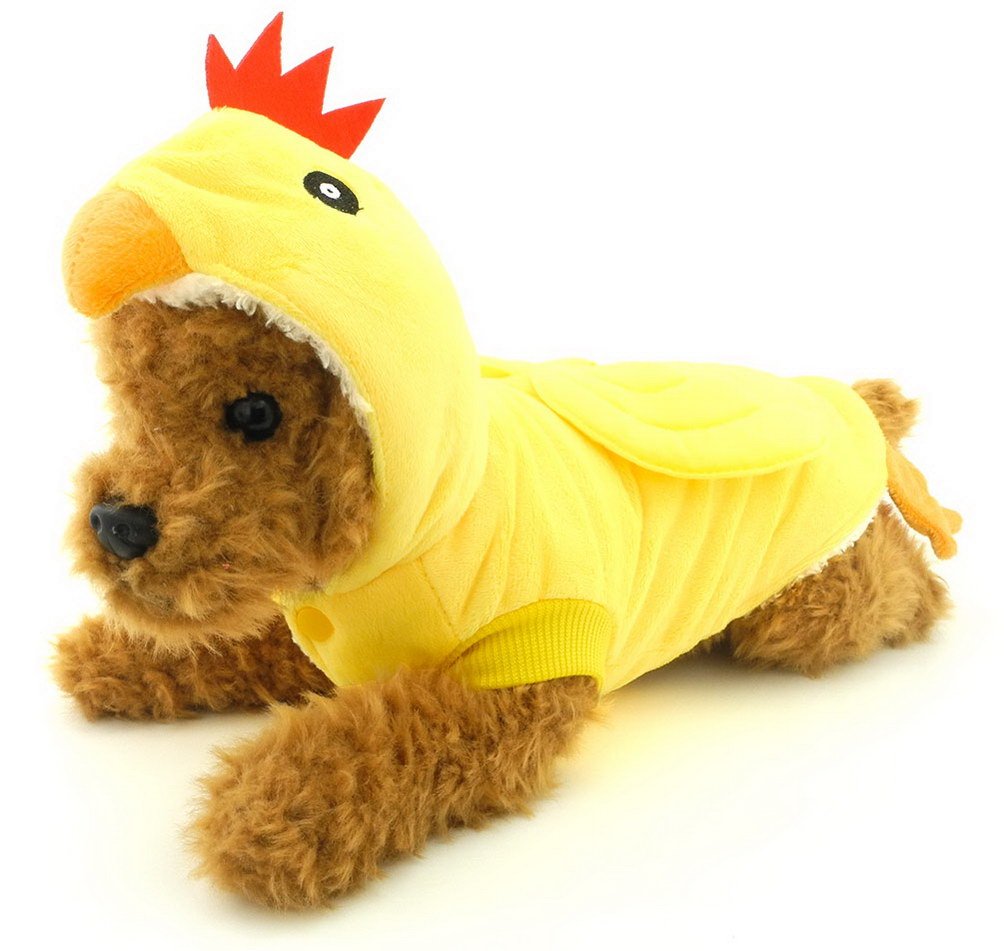 SELMAI Small Dog Cat Chick Costume Outfits, Halloween Pet Costumes Dog Pajamas Funny Velvet Warm Fleece Clothes Hoodie Coat for Autumn and Winter Yellow Size S