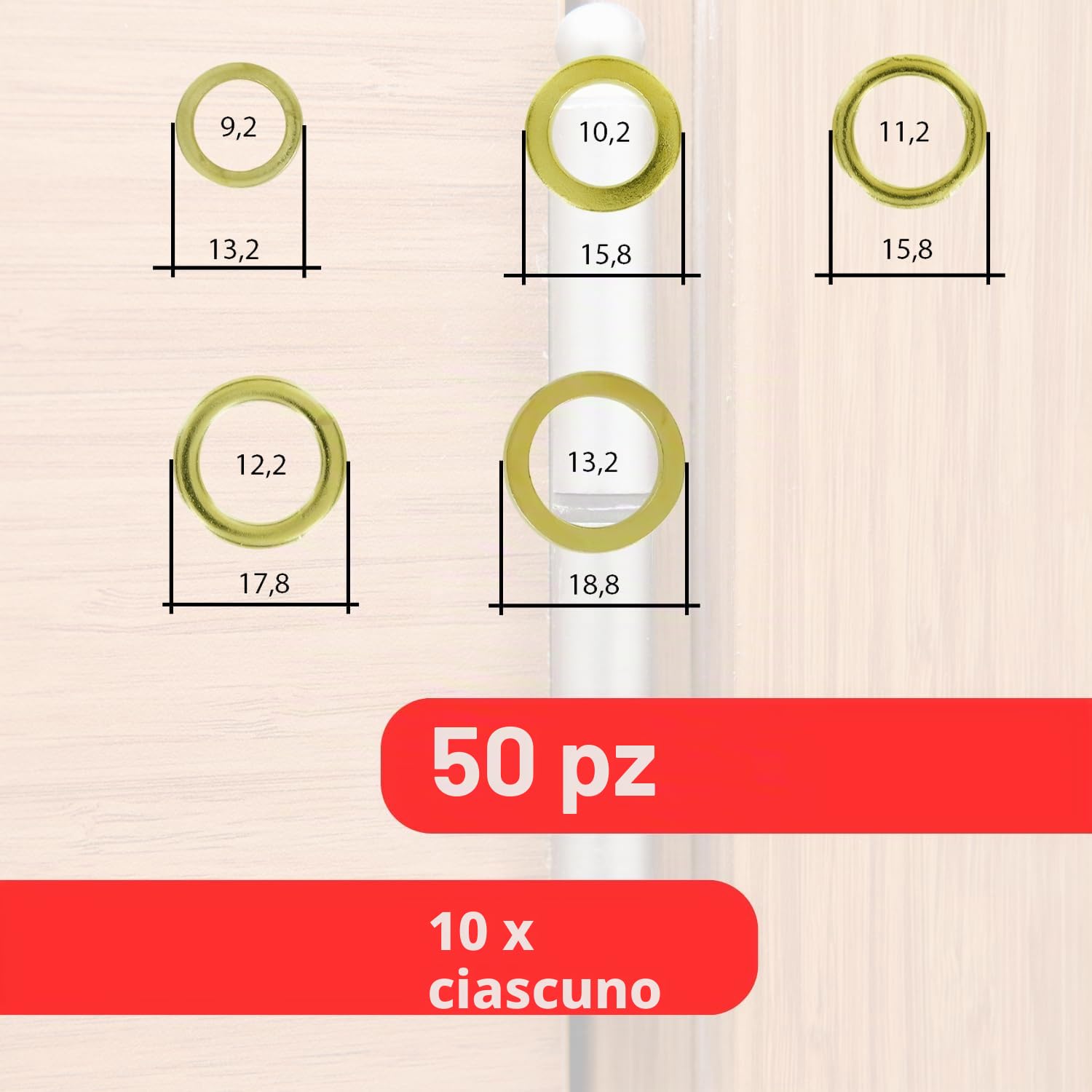 S&S-Shop 50 diversi fitsche Anelli – fitsche Ring Assortimento – ciascuno 10 da una dimensione/manipolazione di porte in Acciaio Ottone Bronce, Incompiuta, Speciale