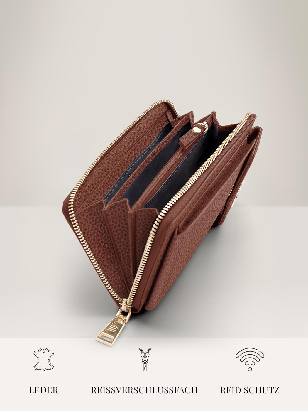 Lazarotti Bologna XL Leder Damen-Geldbörse & Handytasche (2-in-1) | 16 Kartenfächer | zum Umhängen mit RFID-Schutz 11 x 3,5 x 19 cm
