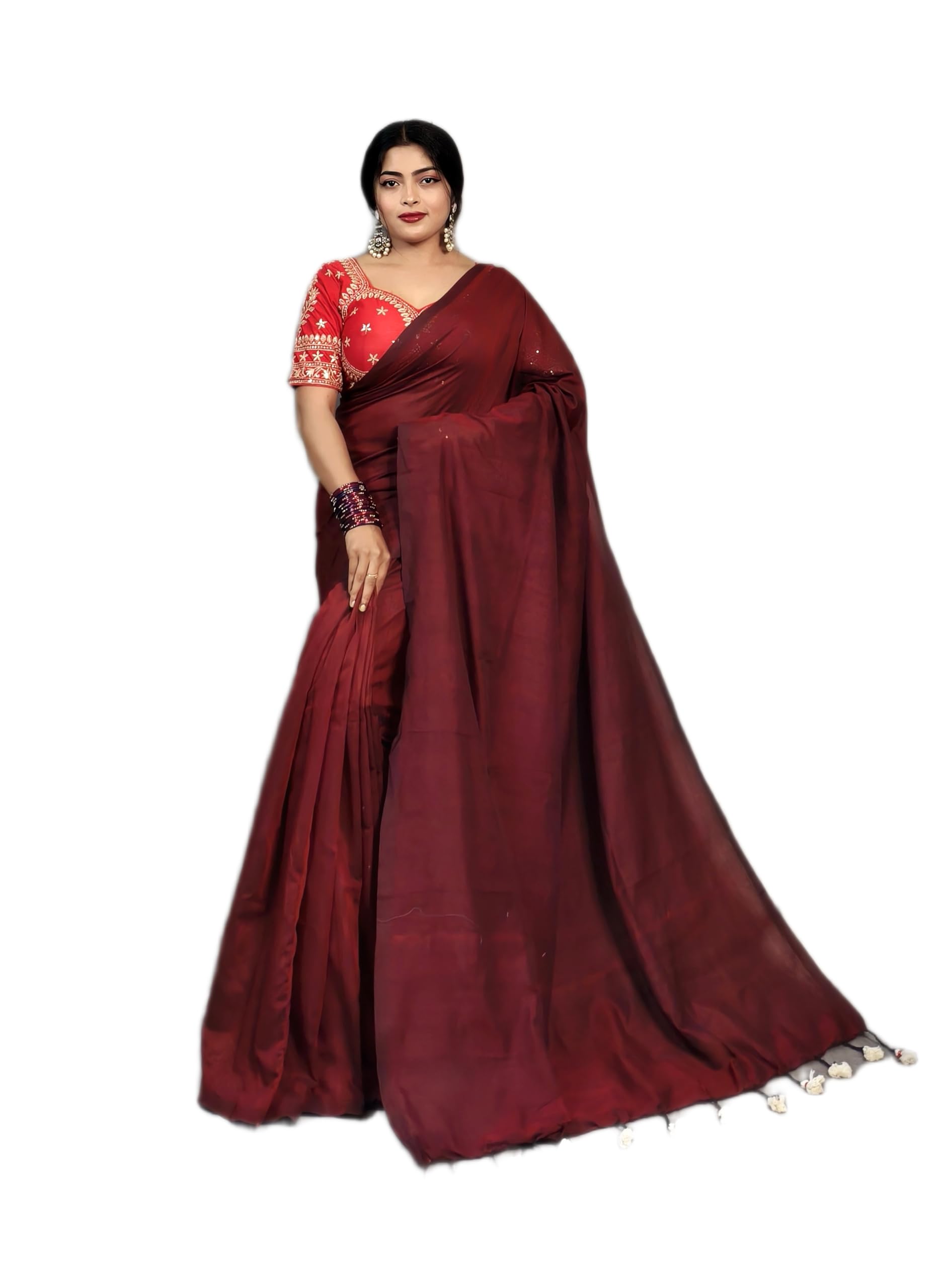 Maroon Pure Cotton Saree - Plain Handloom Traditional Saree-picture-10