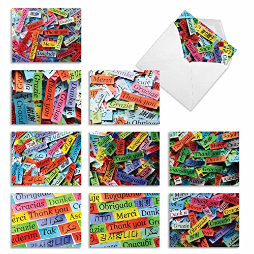 The Best Card Company - Thank You and Gratitude Cards (Box of 10), All Occasions Note Cards, Stationery Set 4 x 5.12 inch- A World of Thanks M6064