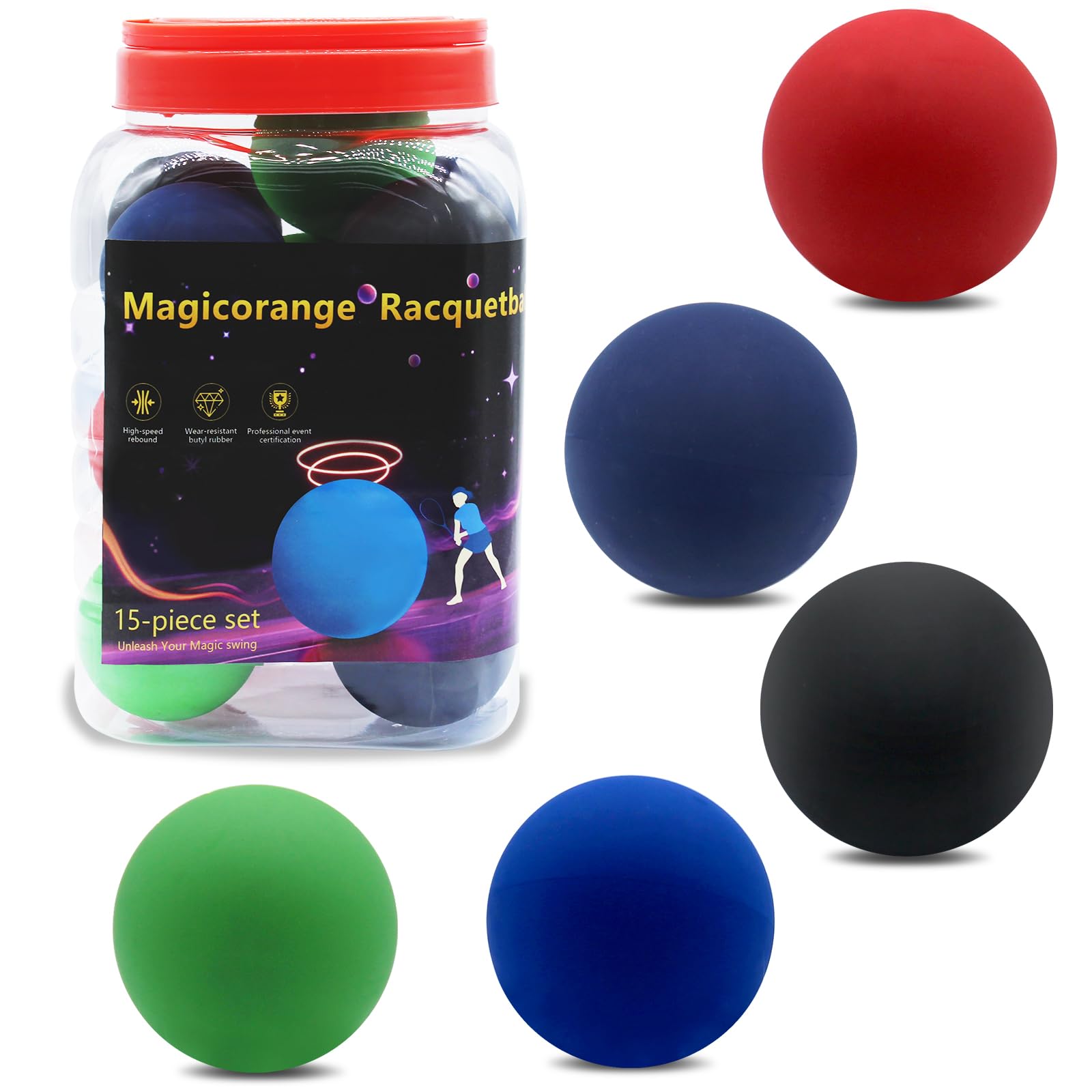 Photo 1 of Magicorange Racquetball, 15 Pack, Multicolor