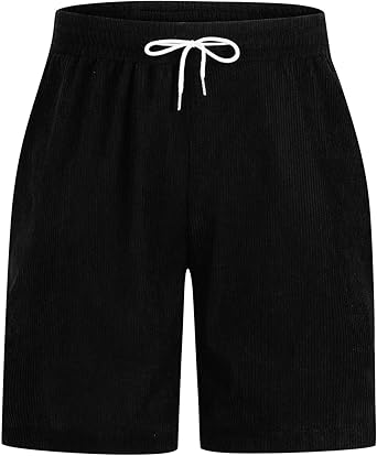 Mens Corduroy Workout Shorts Drawstring Elastic Waist Baggy Shorts