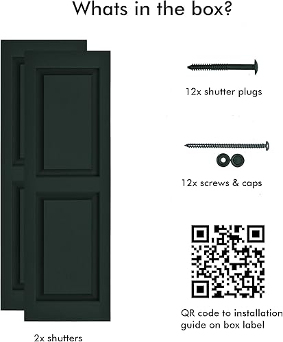 Miniatura 10 de Persianas de vinilo de panel elevado (1 par)  14.5 x 31 pulgadas - Cosmos negropintable  Persianas exteriores  Incluye accesorios de montaje