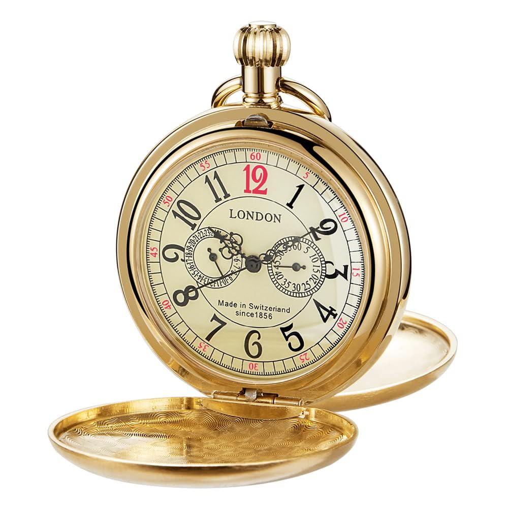 Alwesam Copper Pocket Watch Steampunk Mechanical London Hand Wind Mens Watches with Chains & Boxs