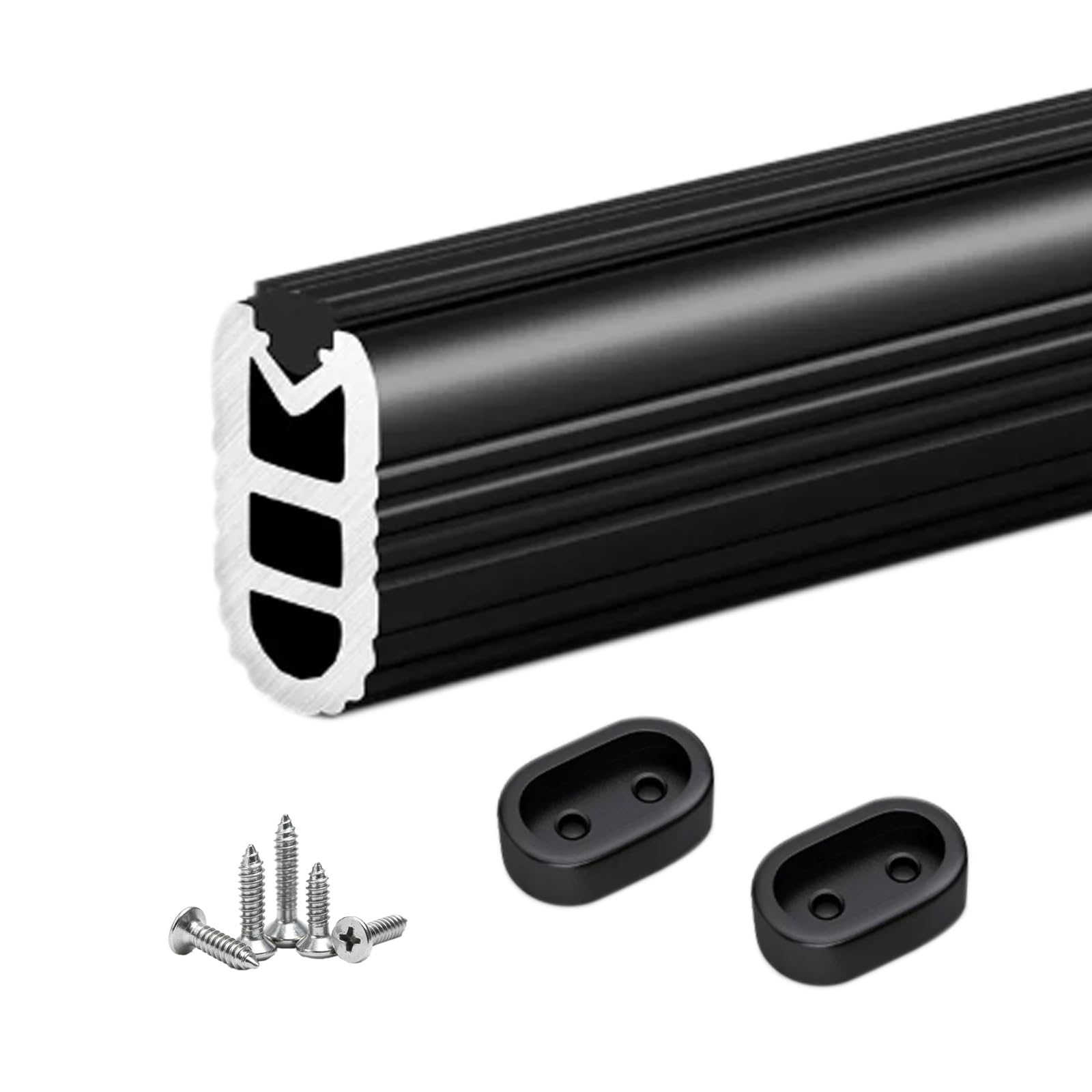 Sturdy Aluminum Clothes Hanging Rod Bar 30-170cm, Balcony/Clothing Store/Cupboard Closet Rods with End Supports & Screws(Black,Closet Width 135cm/53.1")