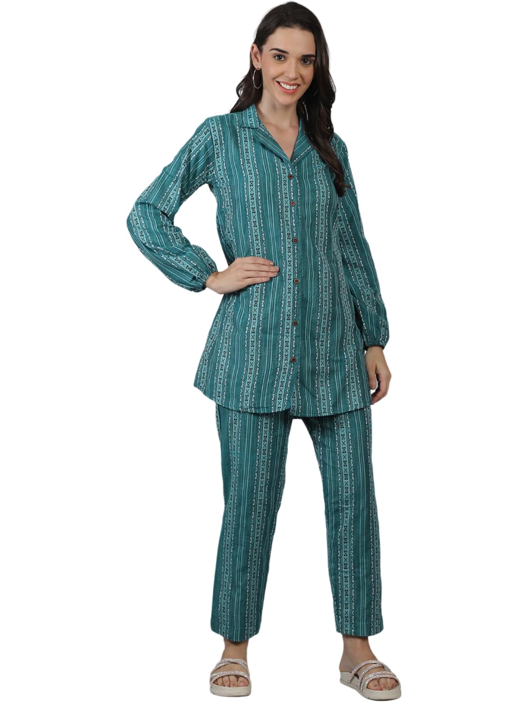 Teal Printed Women's Cotton Women's Set-image-7