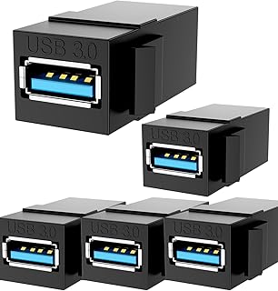 PANPEO USB 3.0 Keystone Jack Insert, USB Keystone Jack,USB to USB Adapters Female to Female Inserts Connector Interface Coupler Socket Adapter Port for Wall Plate Outlet Panel(Black-5 Pack)
