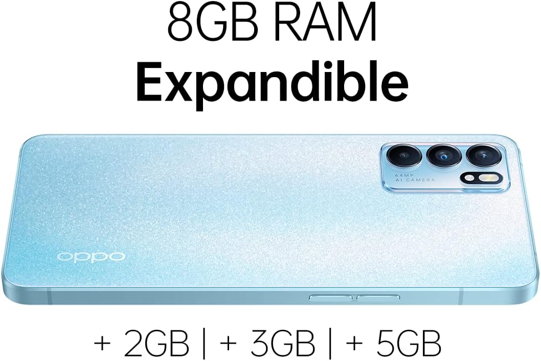 Oppo Reno6 5G Dual-SIM 128GB ROM + 8GB RAM (GSM Only | No CDMA) Factory Unlocked Android Smartphone (Blue) - International Version