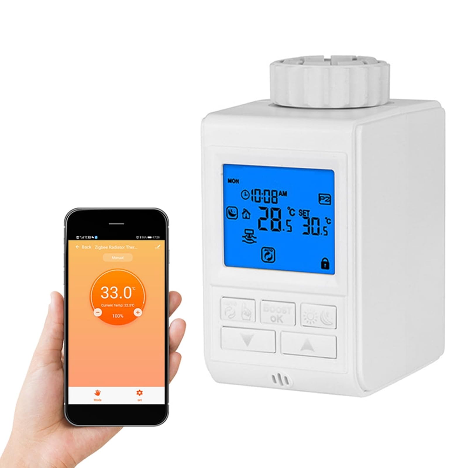 Valvola termostatica intelligente per radiatore, valvola termostatica programmabile, controllo vocale e funzione di controllo APP, controller digitale intelligente per il riscaldamento centra