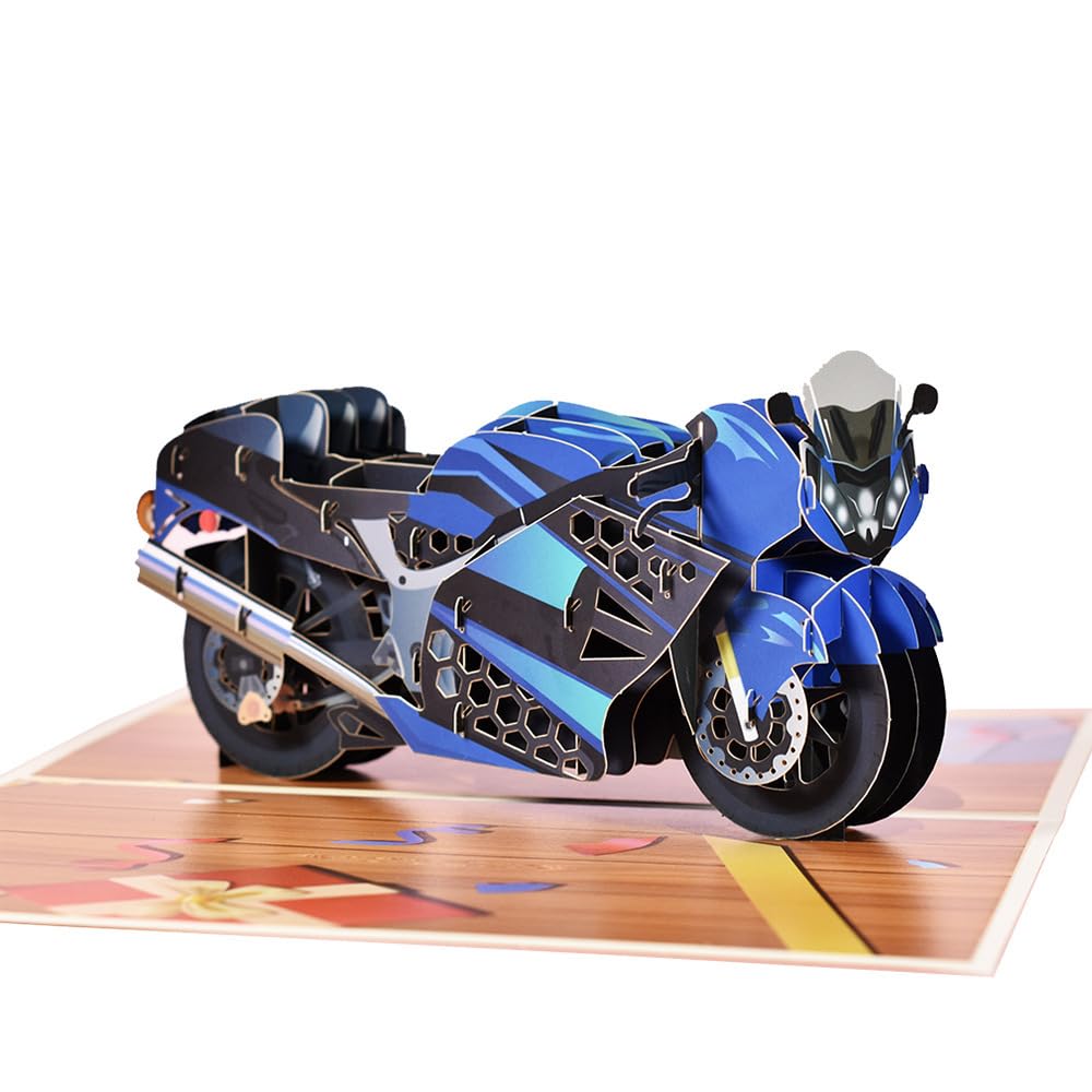 3D Motorcycle Pop Up Greeting Card - Racing Bike Themed Card for Birthday, Anniversary, Retirement - Present for Dad, Husband, Bike Lover
