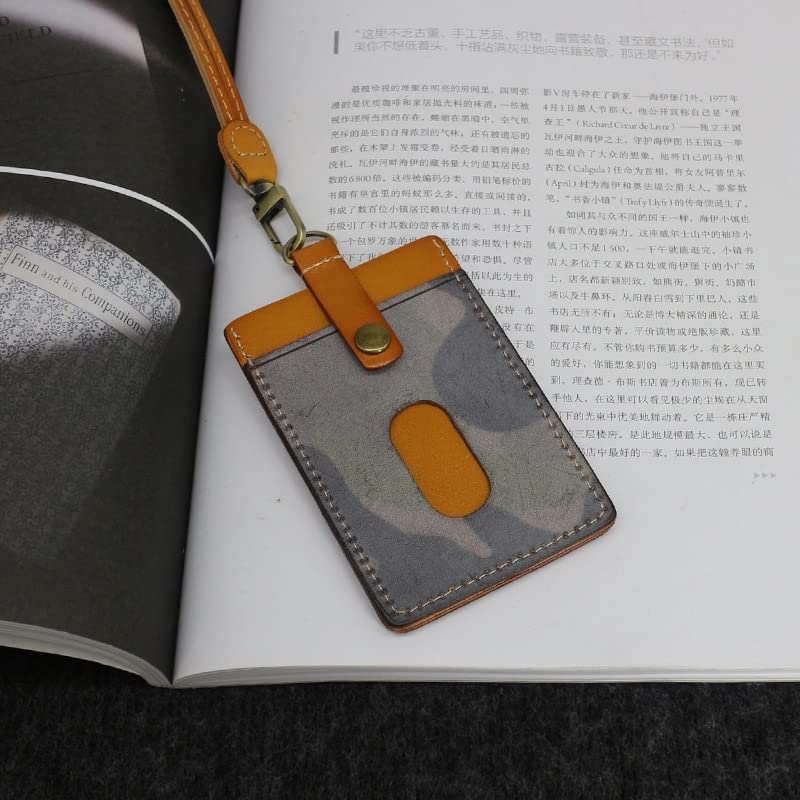Torba na wizytówki na smycz Etui na karty ze smyczą, Etui na identyfikatory, Przenośne etui na identyfikatory Okładki na identyfikatory biurowe Prawdziwa skóra Kolor kamuflażu Smycz na szyję Etui na k