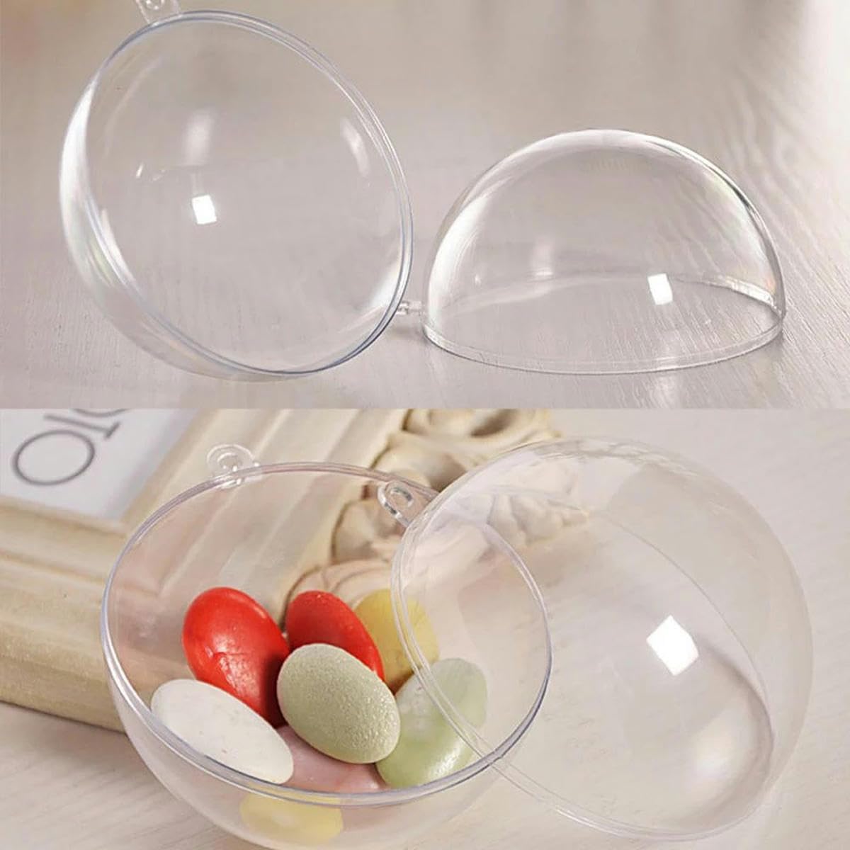5/10 Uds./Juego de Bolas Transparentes, Esfera navideña rellenable, Adorno de árbol de Navidad, Bola Abierta Transparente para decoración de Fiesta de Navidad-10 Uds.-8cm