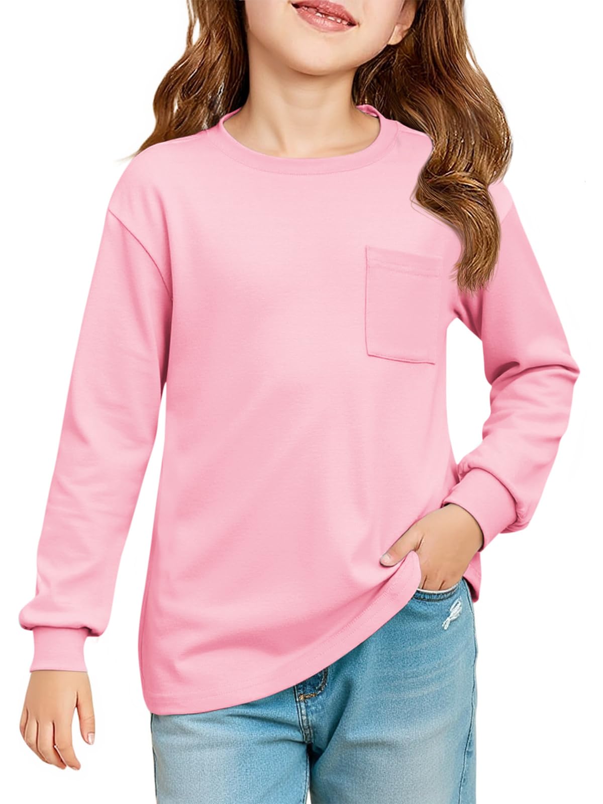 Haloumoning Camisas de manga larga para niñas con cuello redondo suave