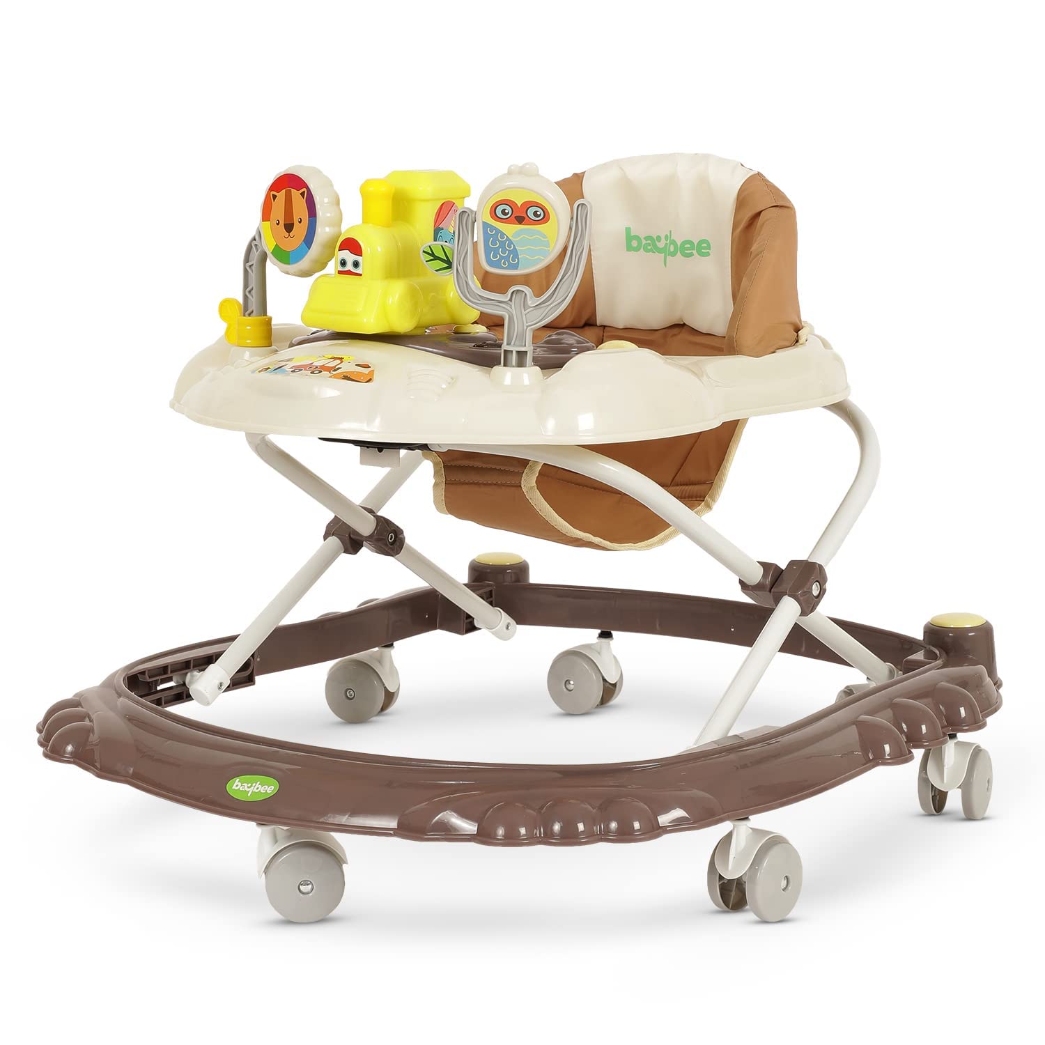 BAYBEEWoody Baby Walker for Kids, Foldable Kids Walker with 3 Position Adjustable Height & Musical Toy Bar | Kids Activity Walker for Toddlers | Walker for Baby Boy Girl 6 to 18 Months (Brown)